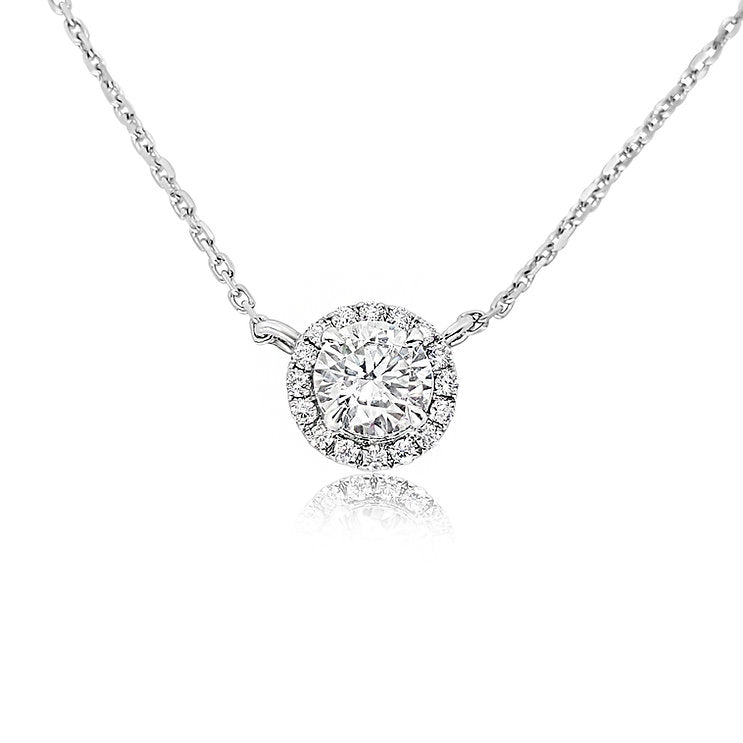 Simple halo necklace with diamond Pendant - Lotus Diamond