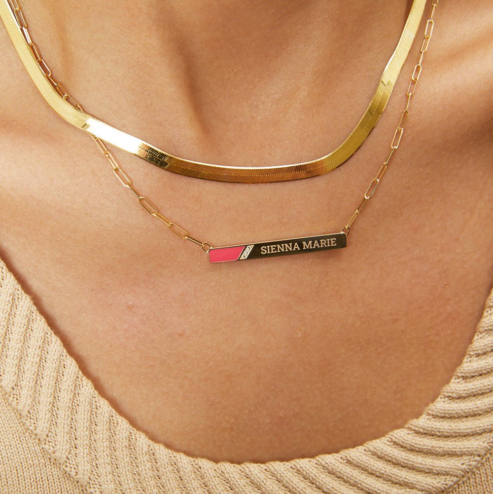 Slash Engravable Necklace with Diamond Accents - Lotus Diamond