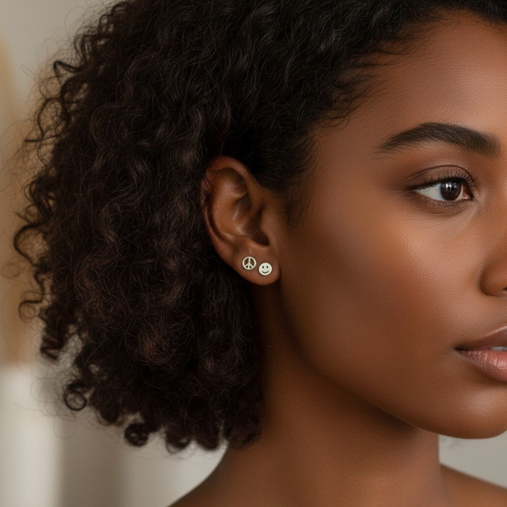 Smiley Face Stud Earrings - Lotus Diamond