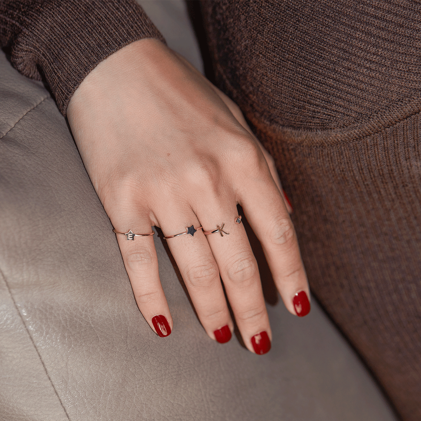 Solid Initial Letter Ring with Birthstone - Lotus Diamond