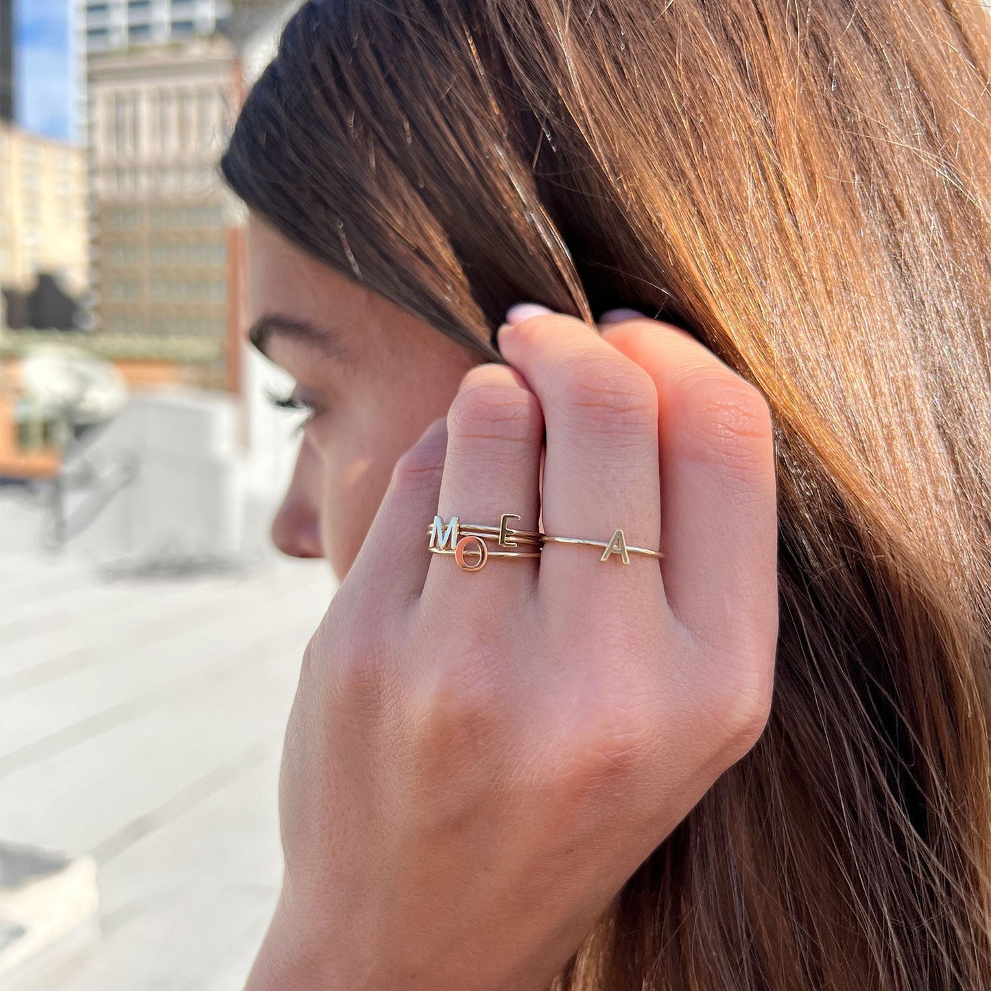Solid Initial Letter Ring - Lotus Diamond