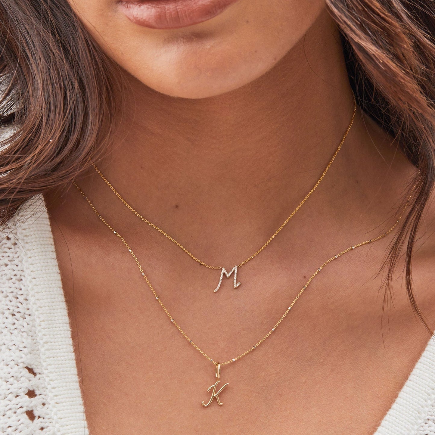 Solid Script Letter Charm - Lotus Diamond