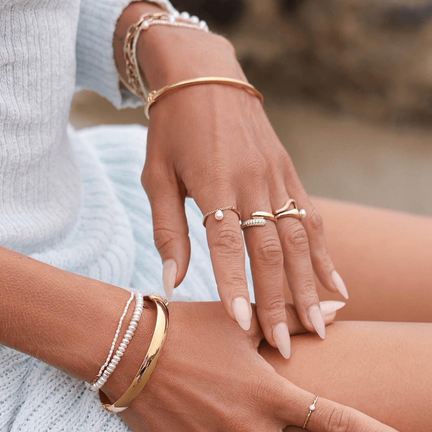 Solitaire Pearl Drop Chain Ring - Lotus Diamond