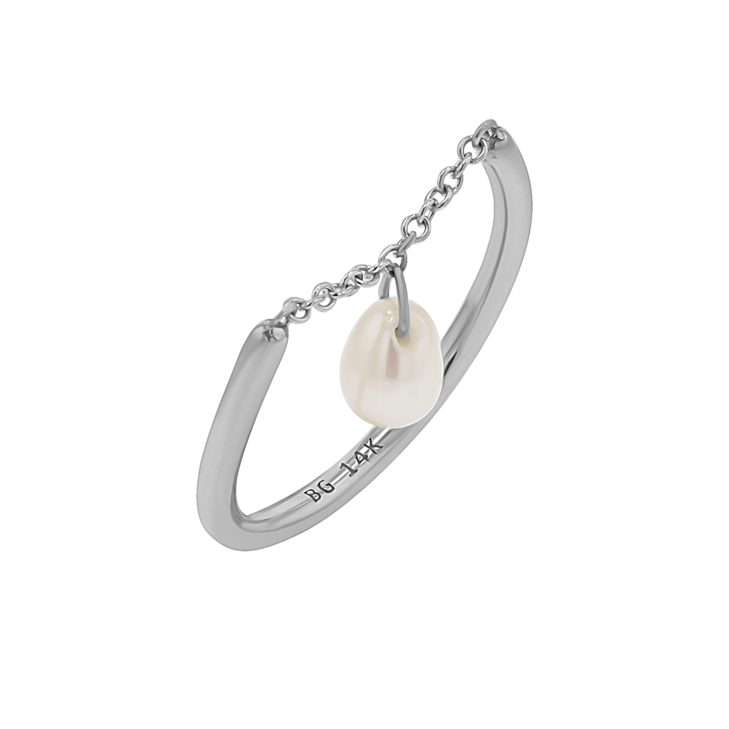 Solitaire Pearl Drop Chain Ring - Lotus Diamond