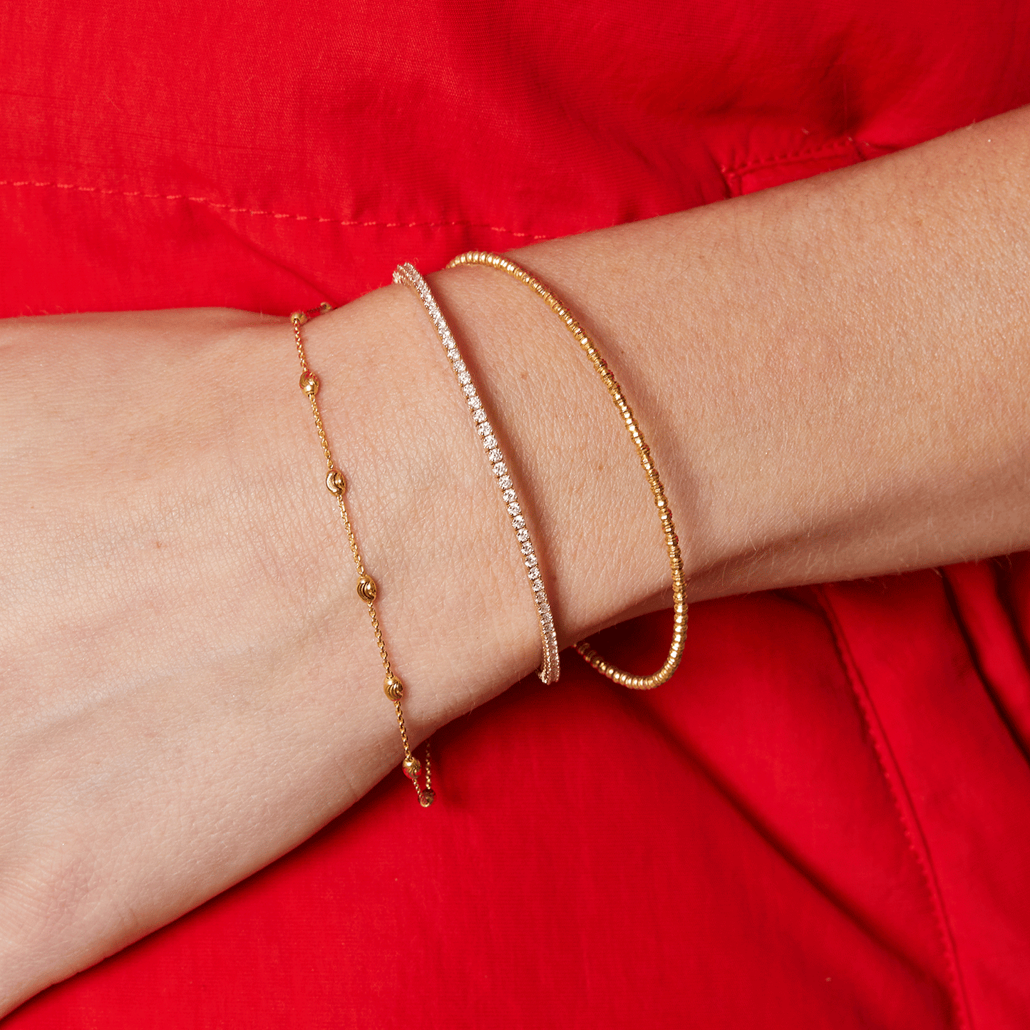 Spaced Mooncut Bead Bracelet - Lotus Diamond