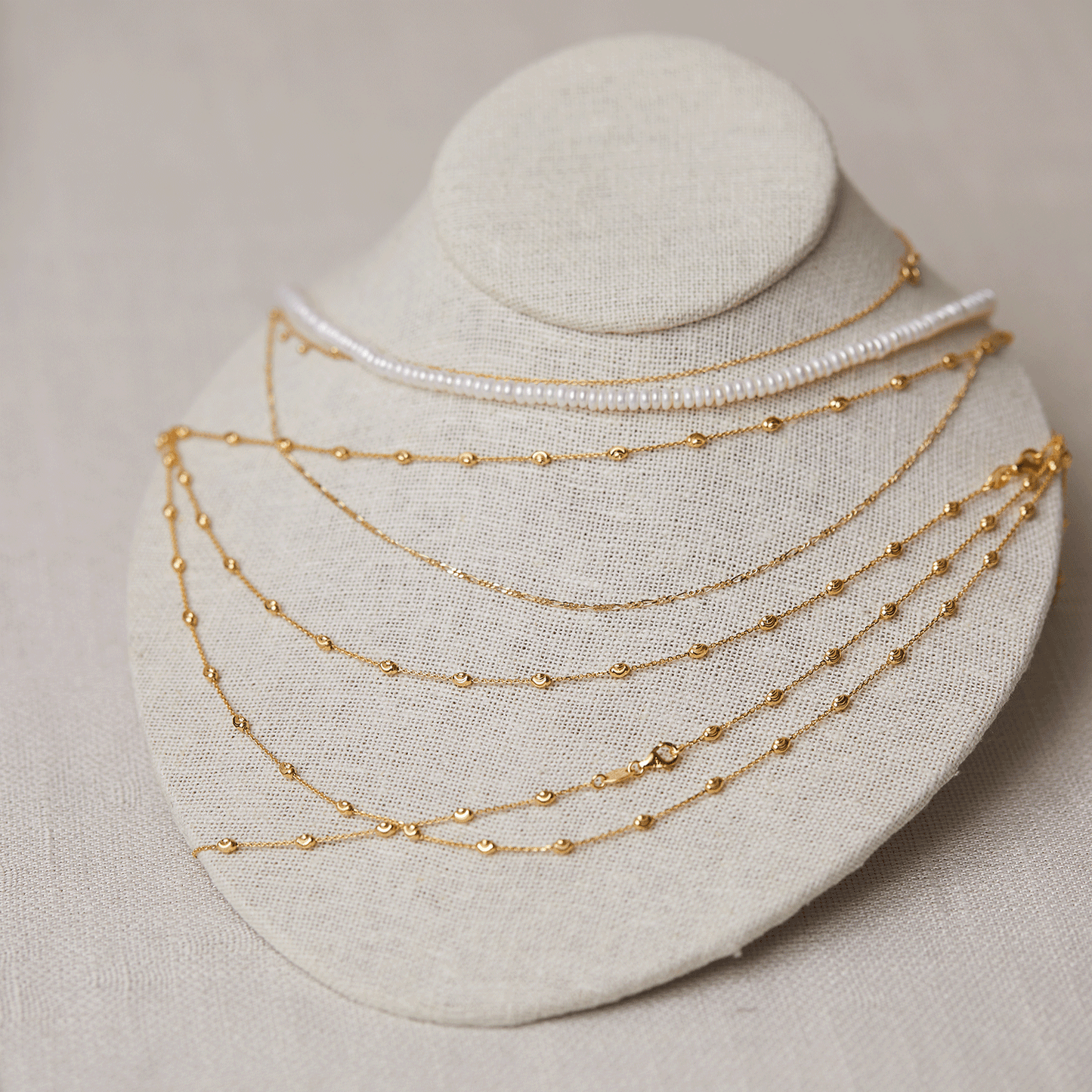 Spaced Mooncut Bead Necklace - Lotus Diamond