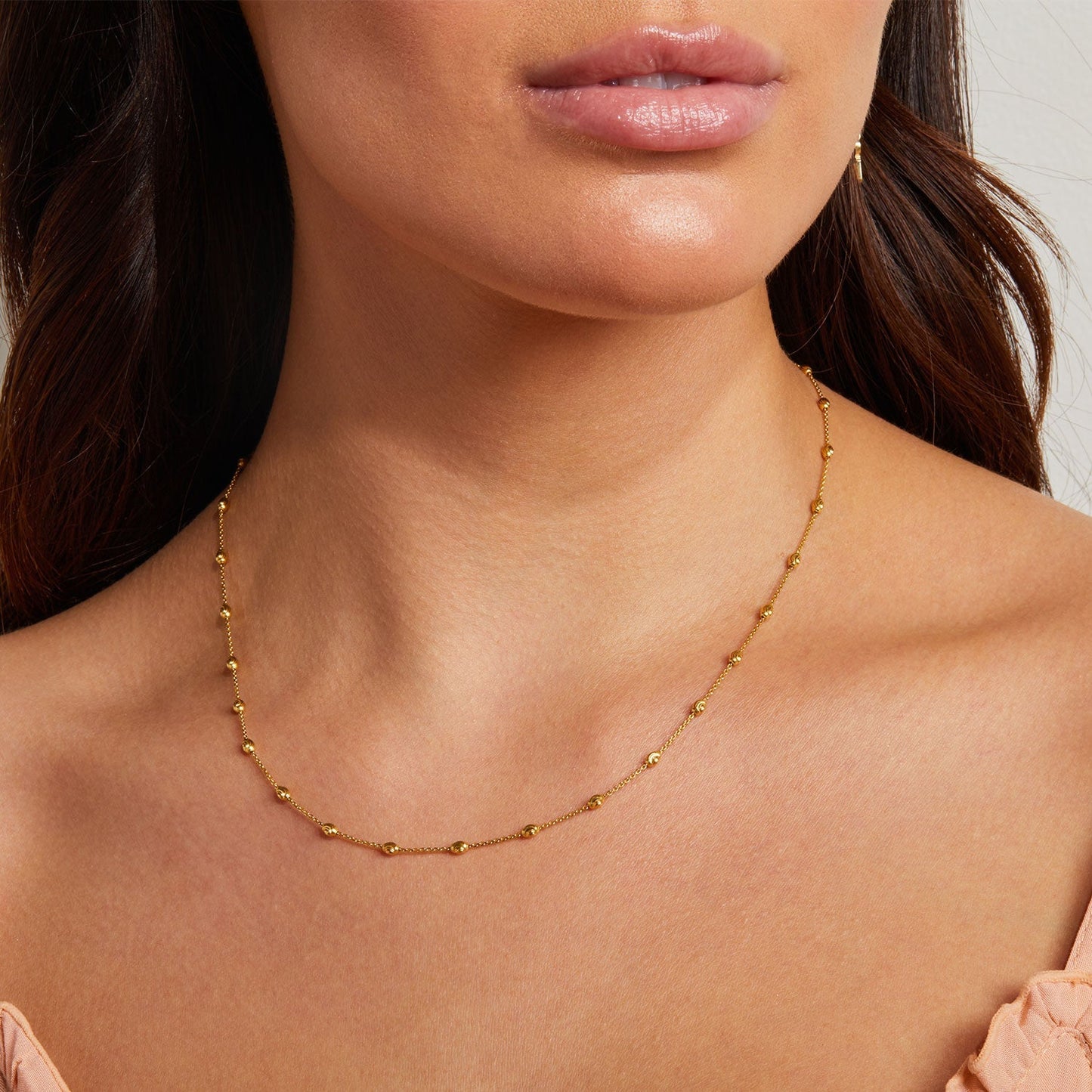 Spaced Mooncut Bead Necklace - Lotus Diamond