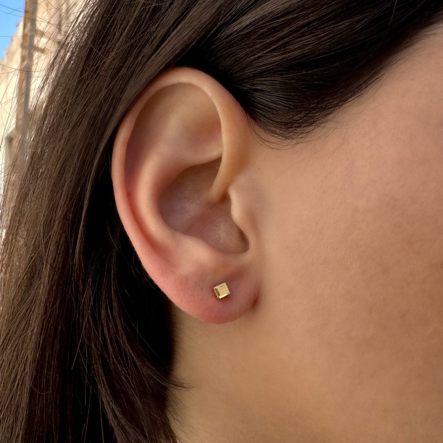 Square Block Stud Earrings - Lotus Diamond