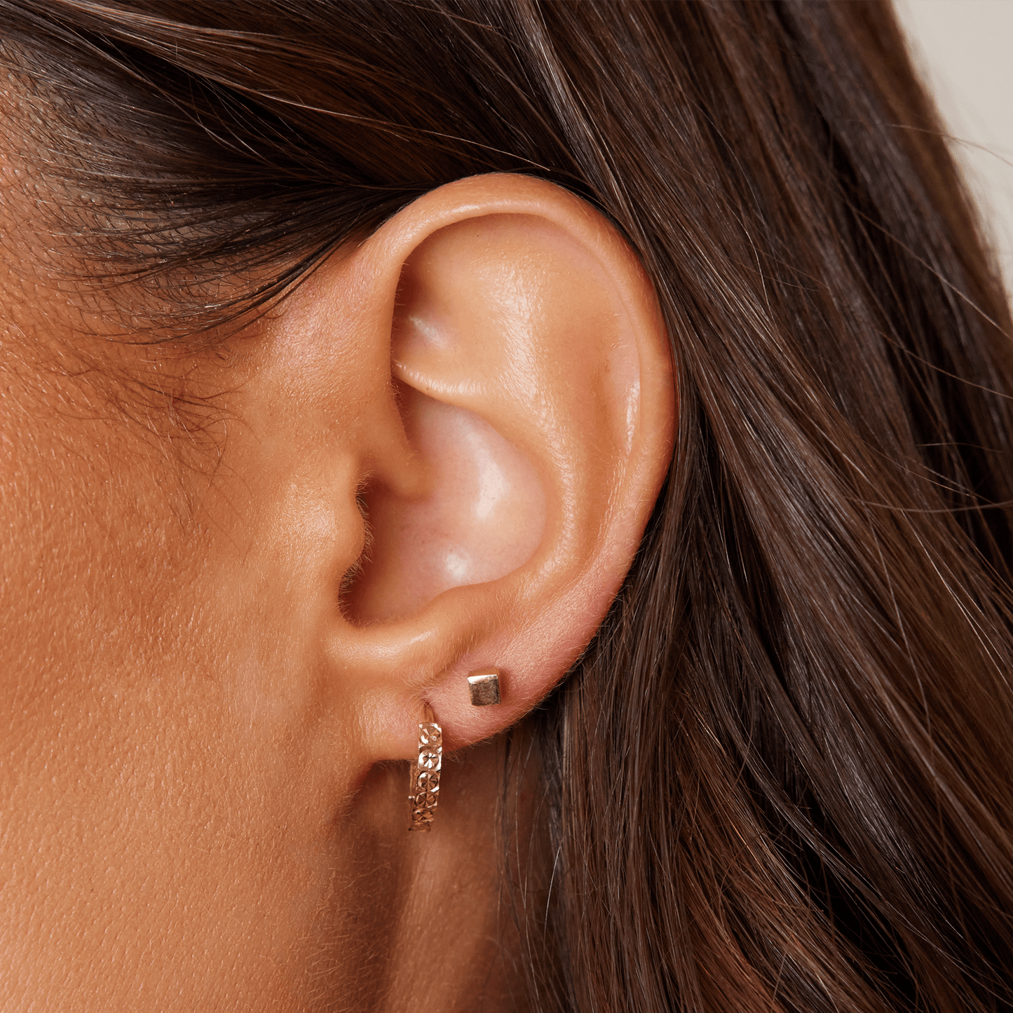 Square Block Stud Earrings - Lotus Diamond