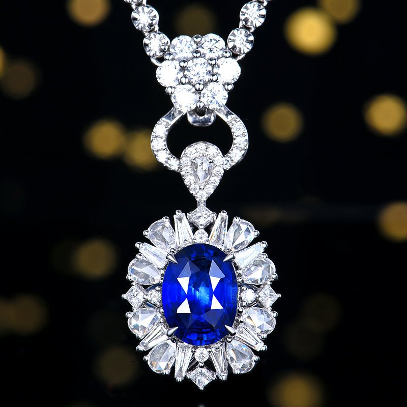 Sri Lanka Natural no - burn Royal Blue Sapphire Ring - Style A - Lotus Diamond