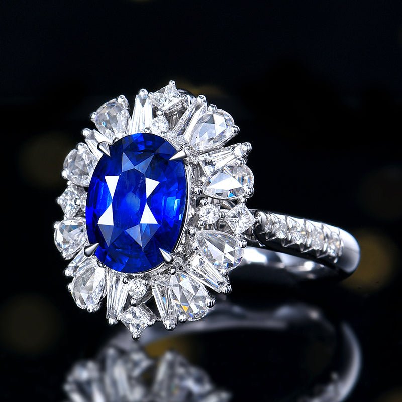Sri Lanka Natural no - burn Royal Blue Sapphire Ring - Style A - Lotus Diamond