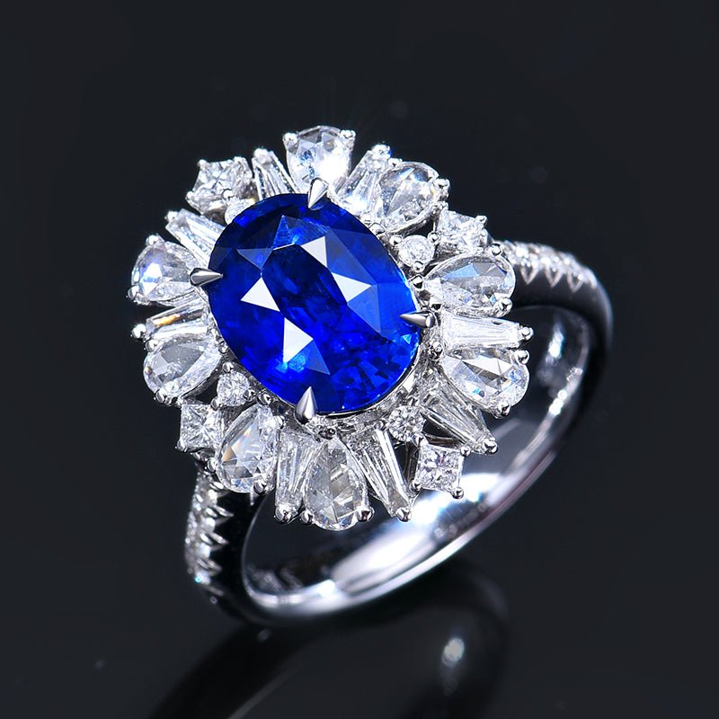 Sri Lanka Natural no - burn Royal Blue Sapphire Ring - Style A - Lotus Diamond
