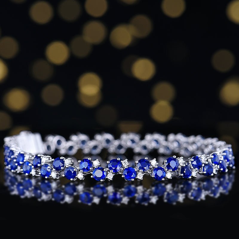 Sri Lanka Natural Royal blue Royal Blue Sapphire Bracelet - Style A - Lotus Diamond