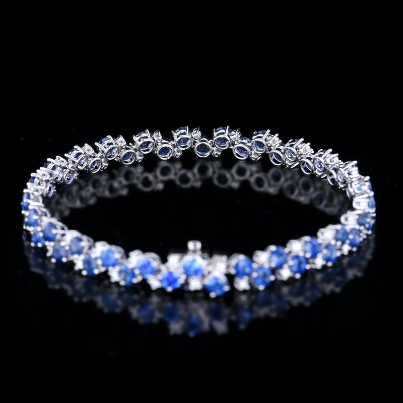 Sri Lanka Natural Royal blue Royal Blue Sapphire Bracelet - Style A - Lotus Diamond