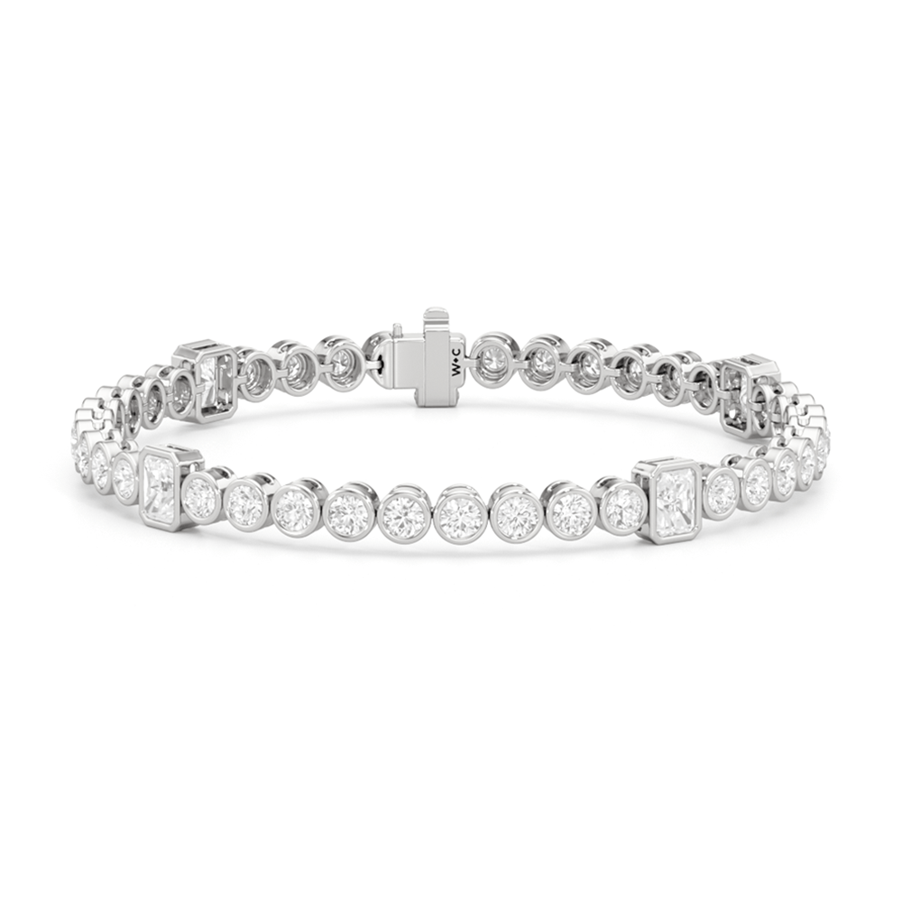 Stationed Radiant Bezel Set Tennis Bracelet - Lotus Diamond