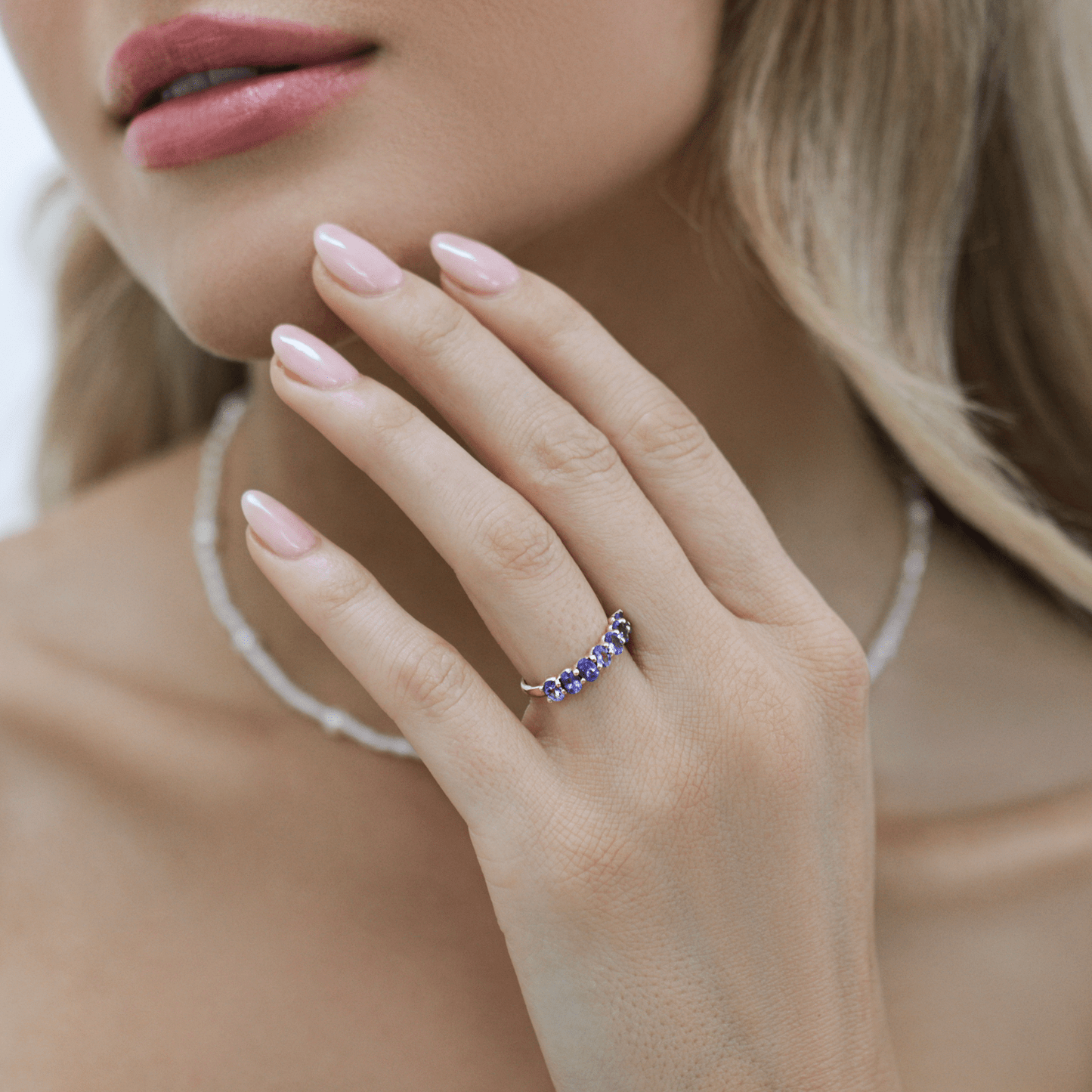 Tanzanite Oval Half Eternity Band - Lotus Diamond