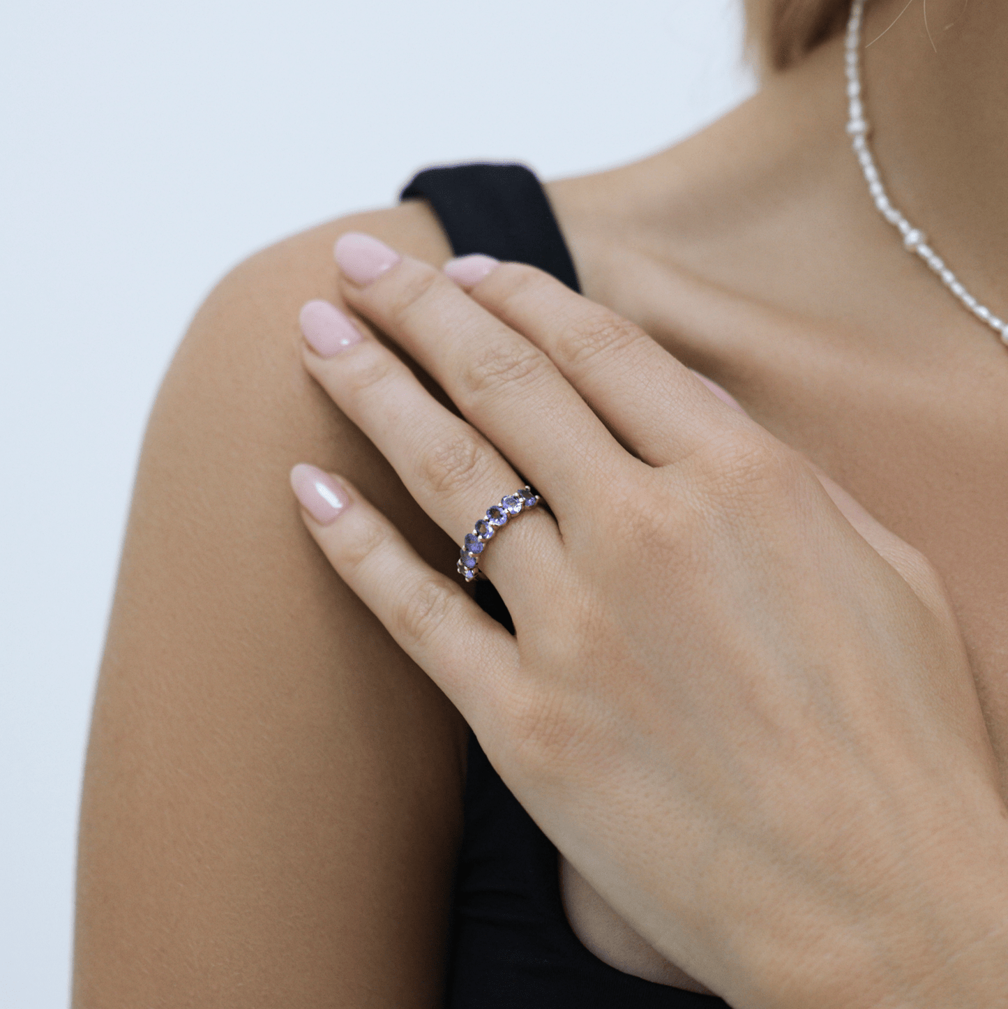 Tanzanite Oval Half Eternity Band - Lotus Diamond