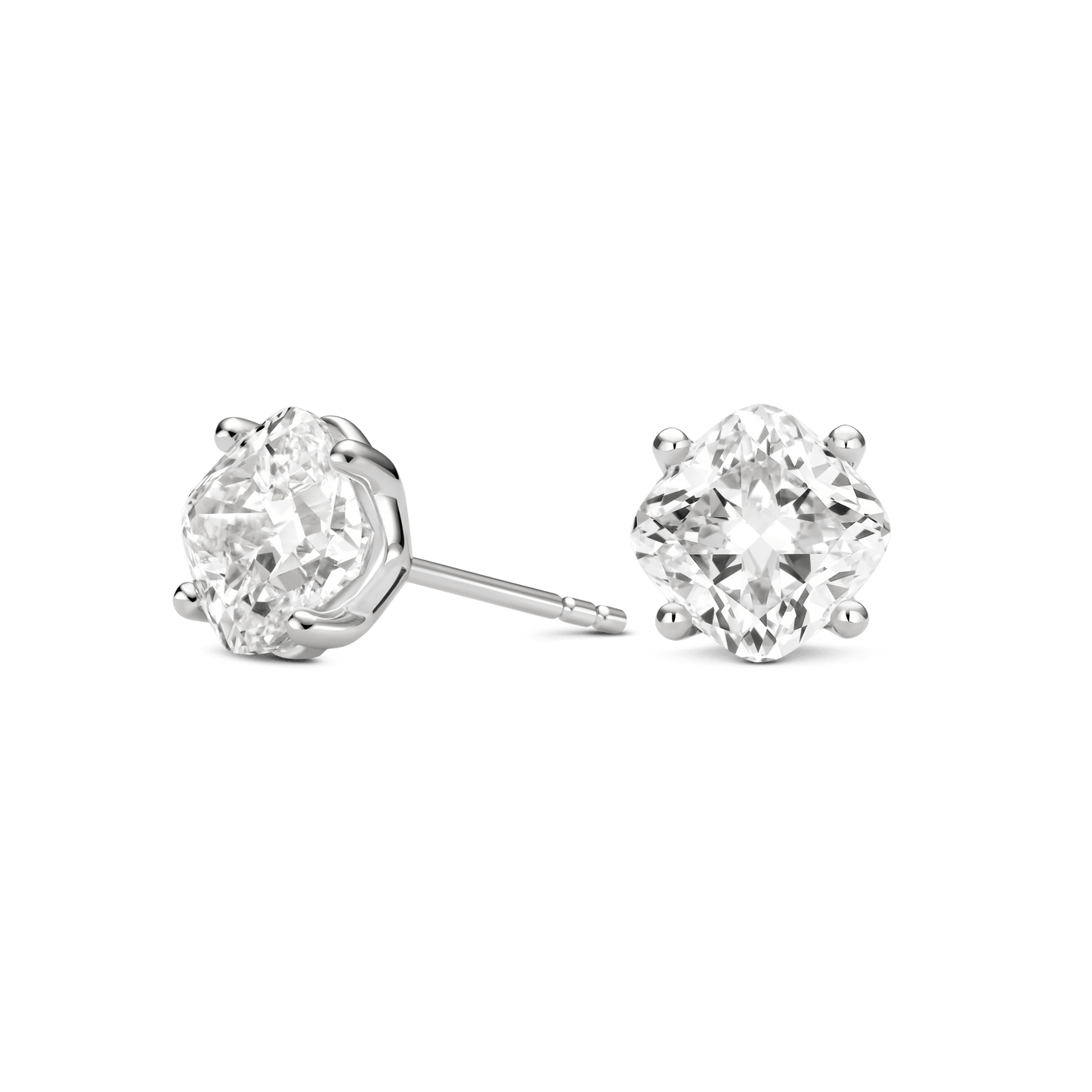 The Cushion Solitaire Studs - Lotus Diamond