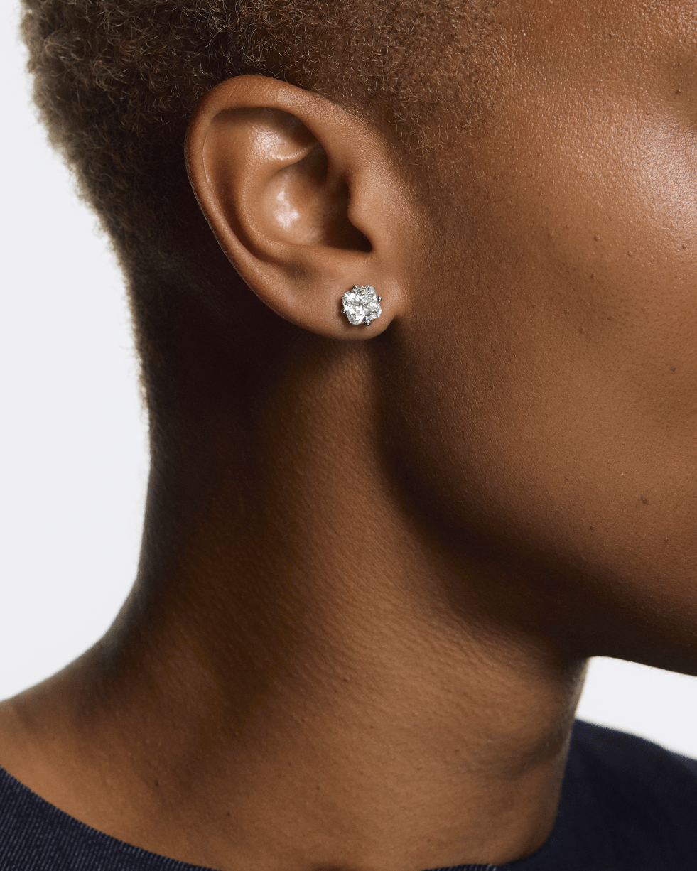 The Cushion Solitaire Studs - Lotus Diamond