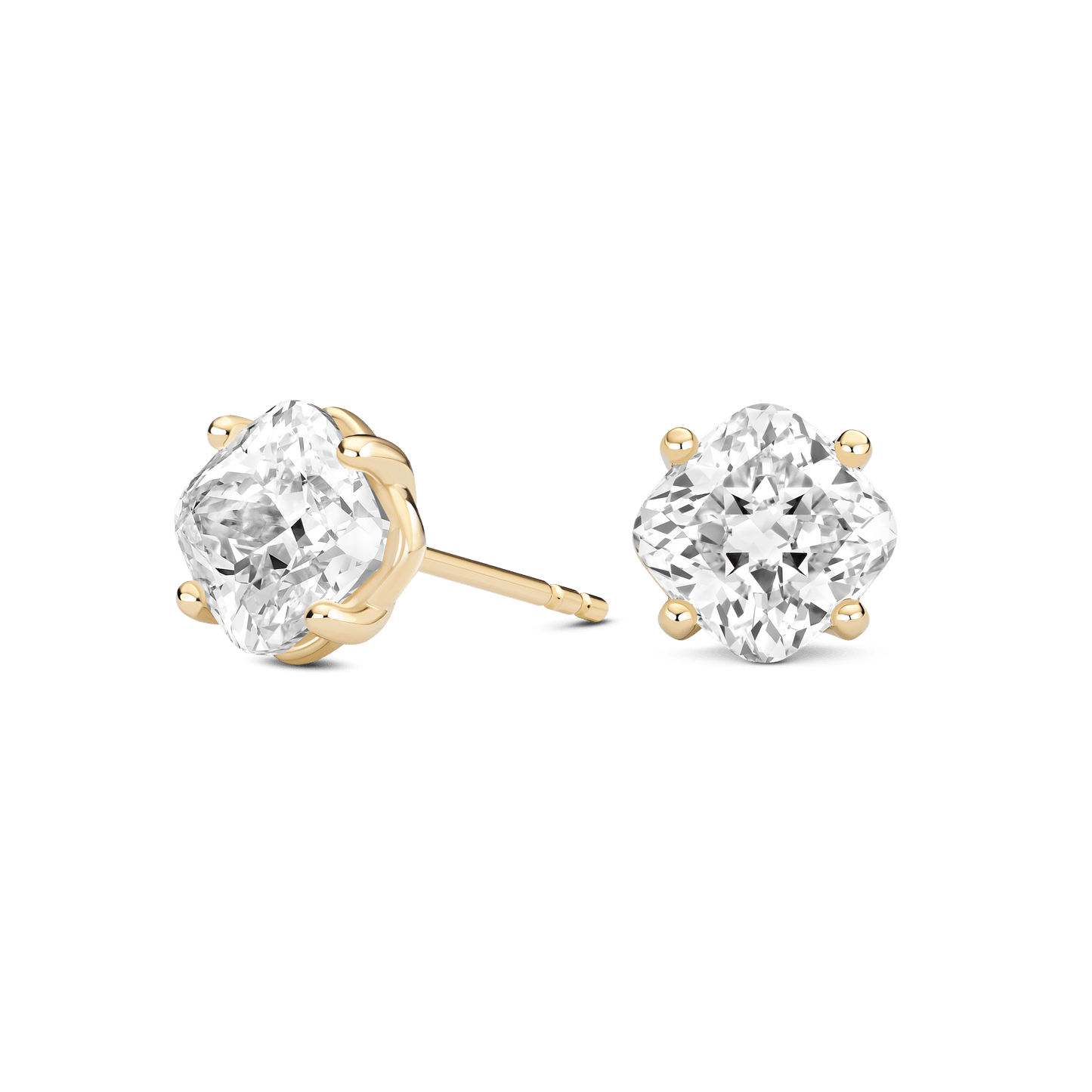 The Cushion Solitaire Studs - Lotus Diamond