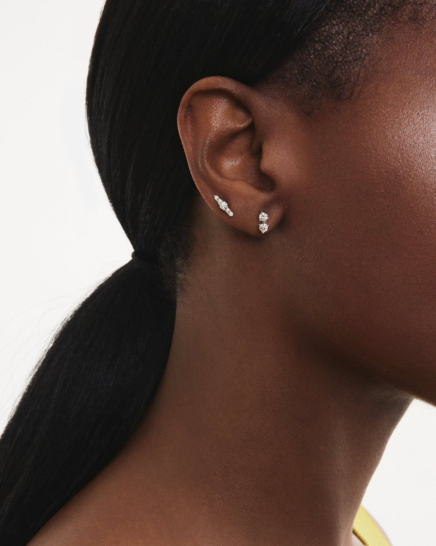 The Mini Double Drop Single Stud - Lotus Diamond