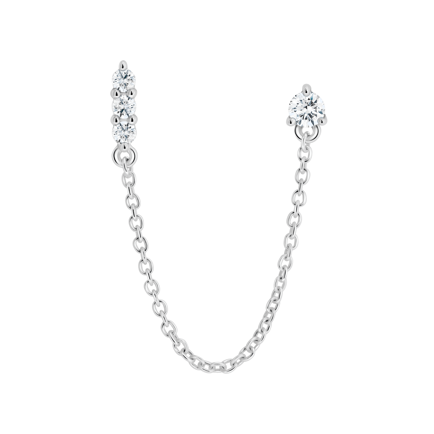 The Mini Double Stud Chain Single Earring - Lotus Diamond