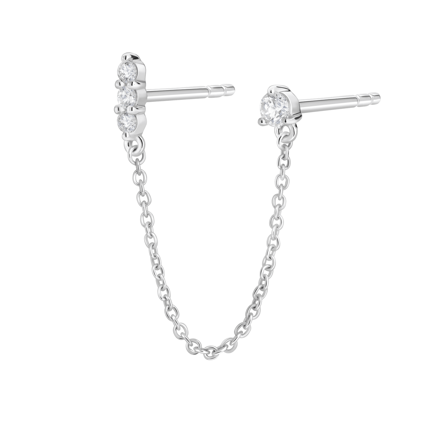 The Mini Double Stud Chain Single Earring - Lotus Diamond