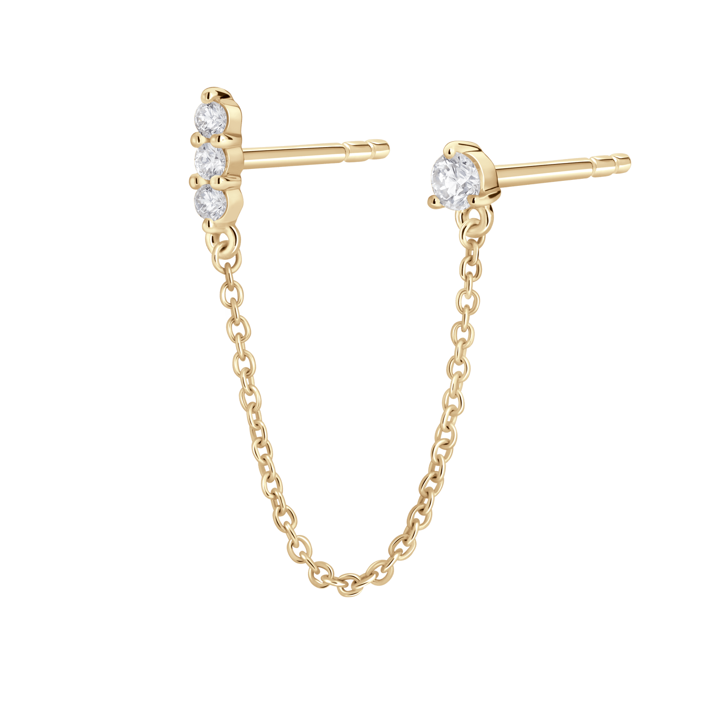 The Mini Double Stud Chain Single Earring - Lotus Diamond