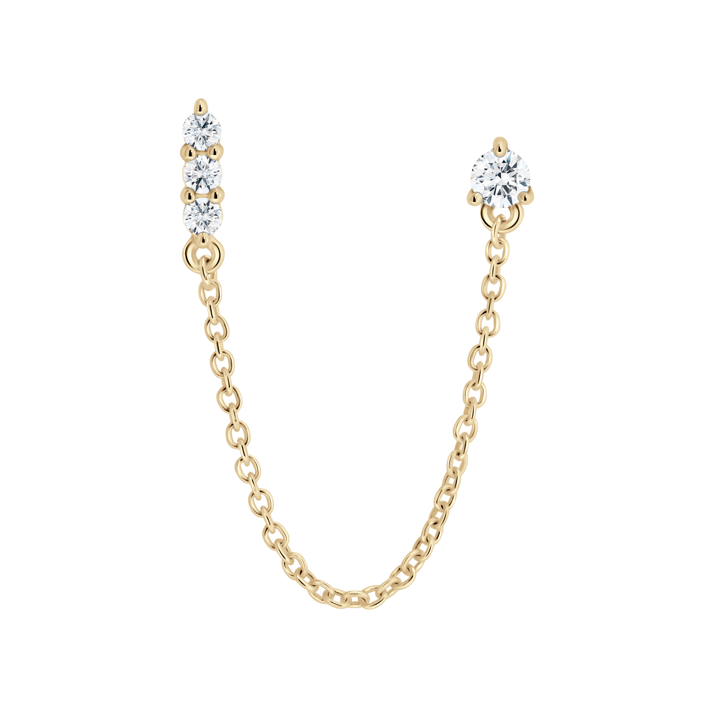 The Mini Double Stud Chain Single Earring - Lotus Diamond