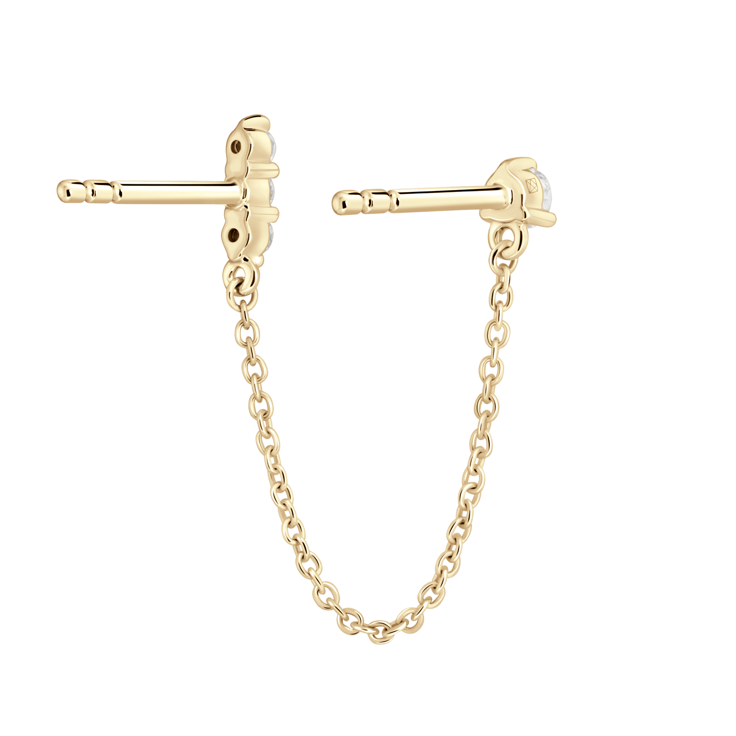 The Mini Double Stud Chain Single Earring - Lotus Diamond