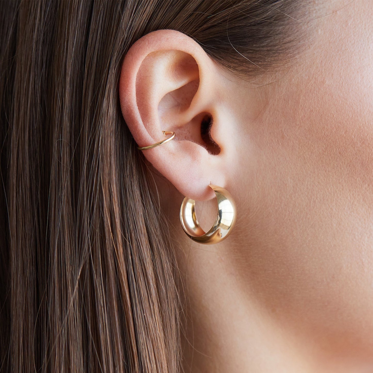 Thick Dome Hoop Earrings - Lotus Diamond