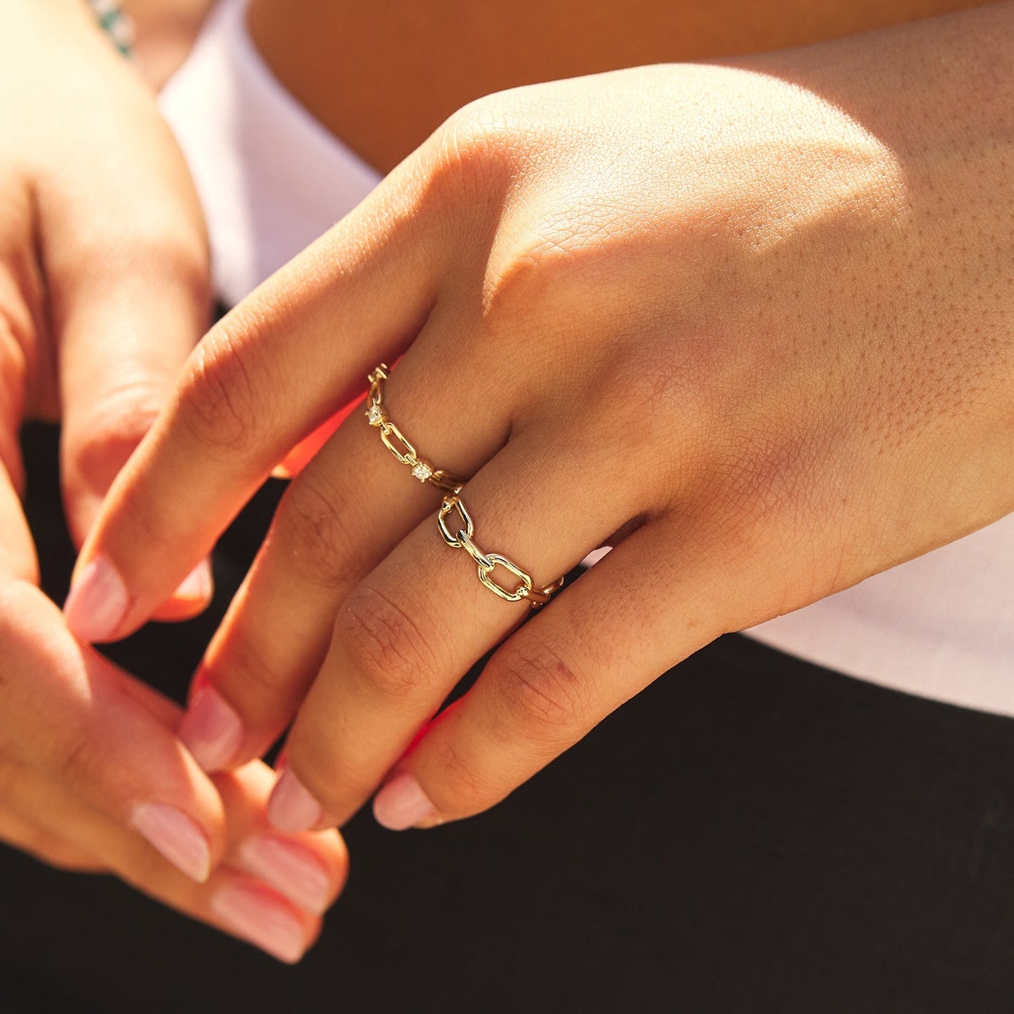 Three Diamond Paper Clip Link Ring - Lotus Diamond