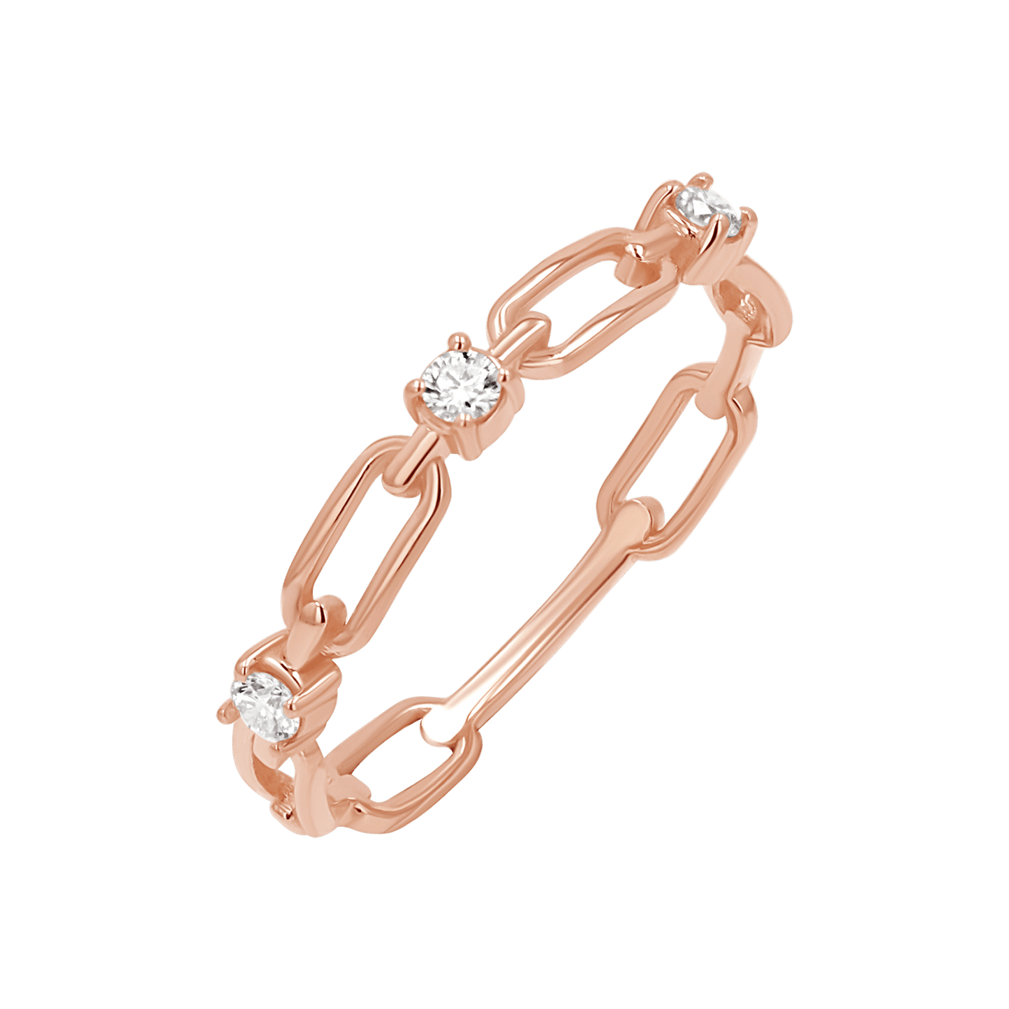 Three Diamond Paper Clip Link Ring - Lotus Diamond