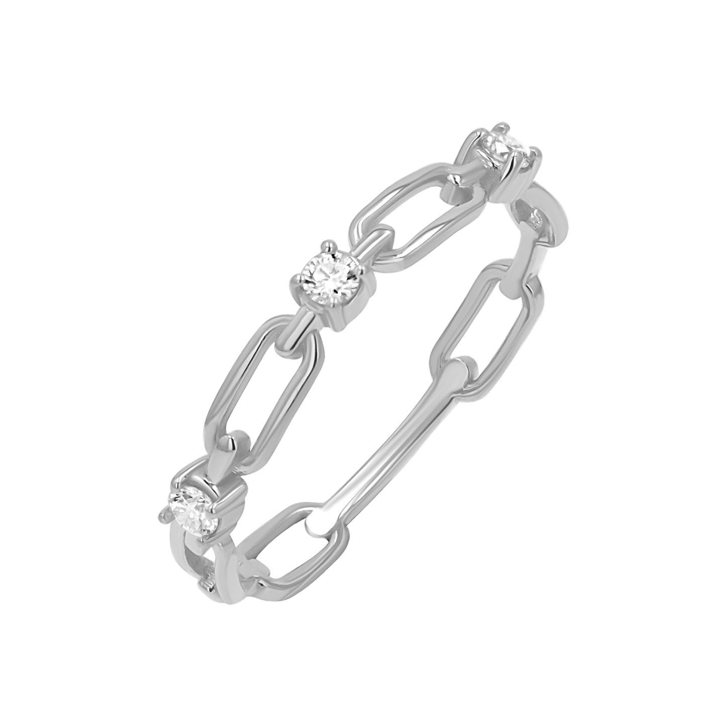 Three Diamond Paper Clip Link Ring - Lotus Diamond