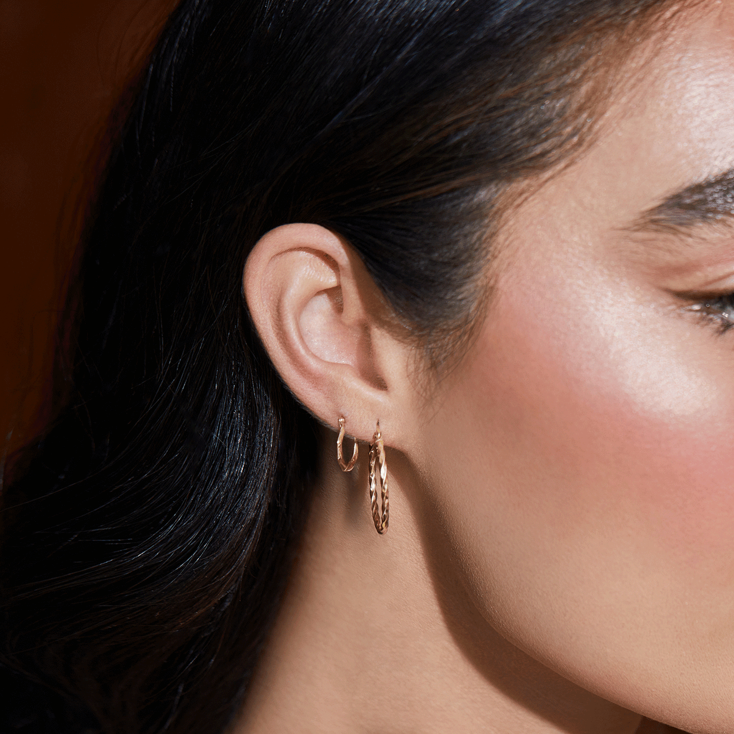 Tiny Hex Hoop Earrings - Lotus Diamond