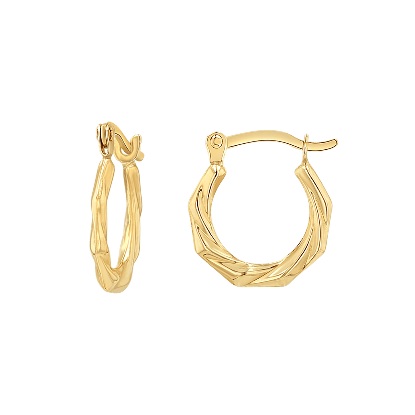 Tiny Hex Hoop Earrings - Lotus Diamond
