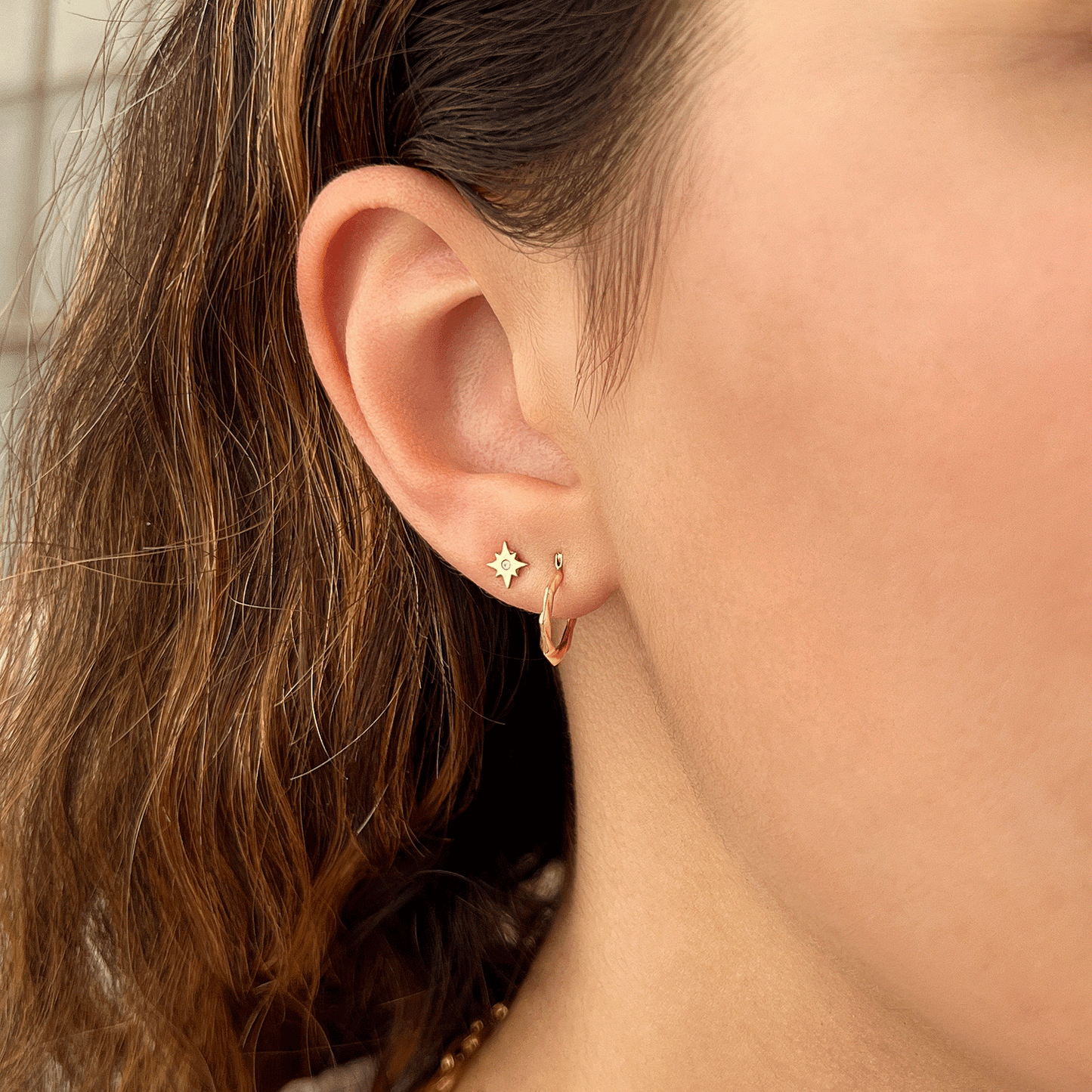 Tiny Hex Hoop Earrings - Lotus Diamond