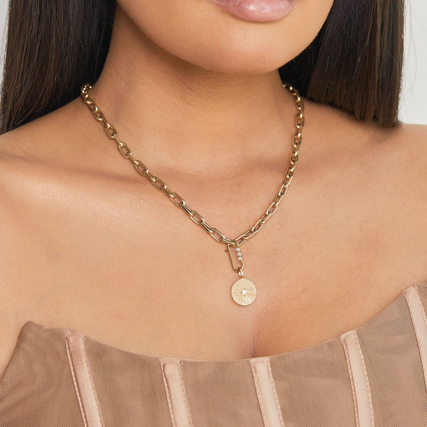 Tri - Bezel Diamond Paper Clip Connector - Lotus Diamond