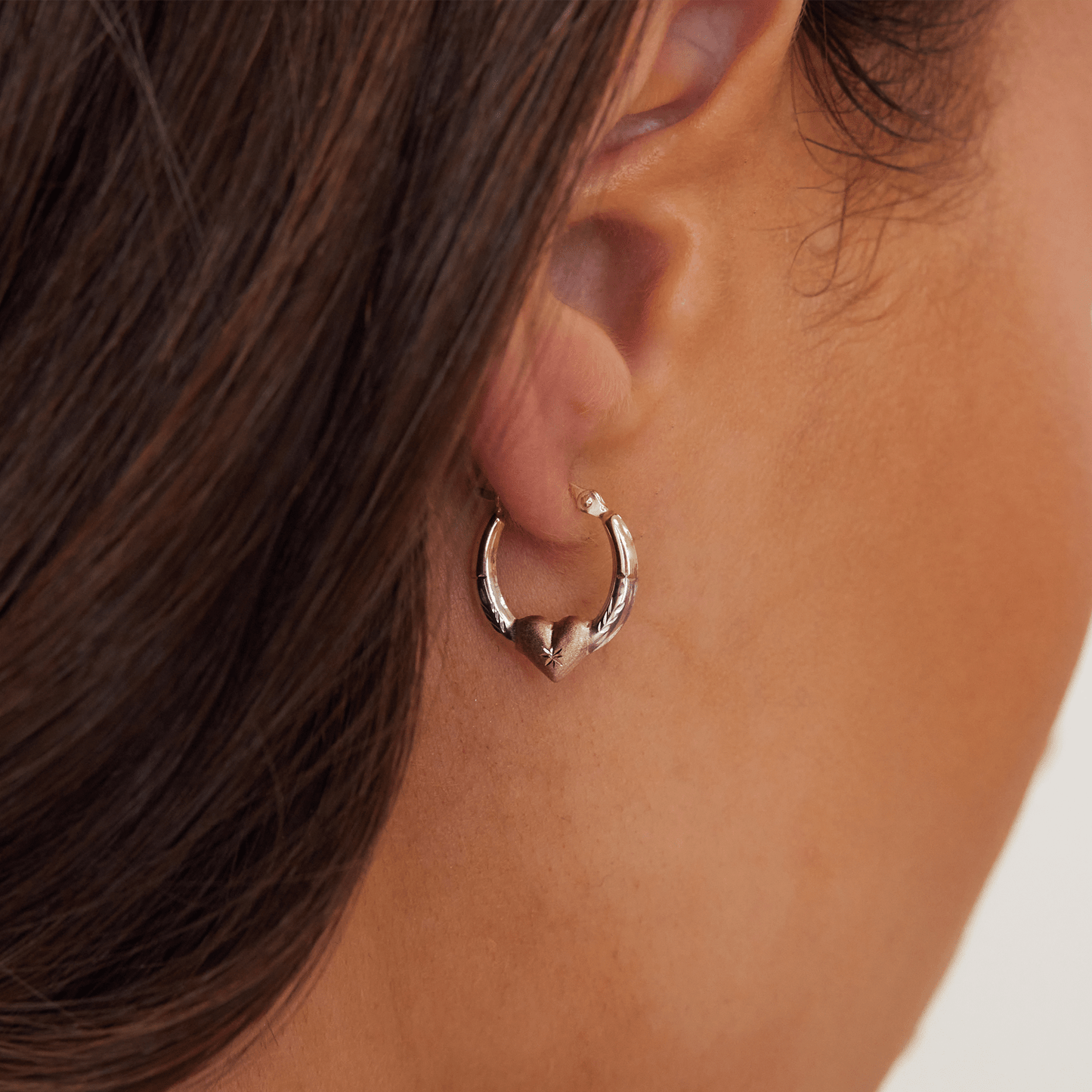 Tri - Color Puff Heart Hoop Earrings - Lotus Diamond