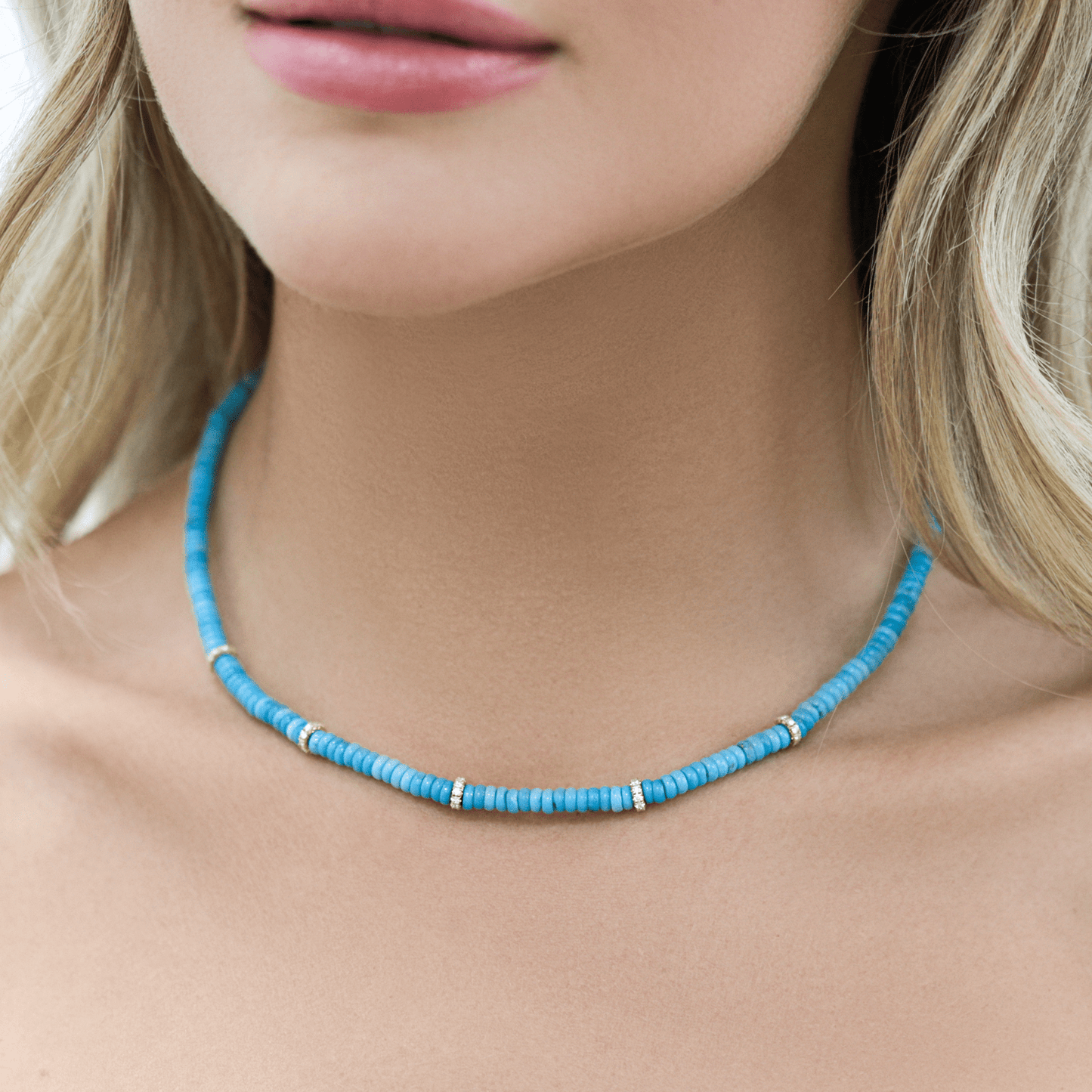 Turquoise Diamond Bead Necklace - Lotus Diamond