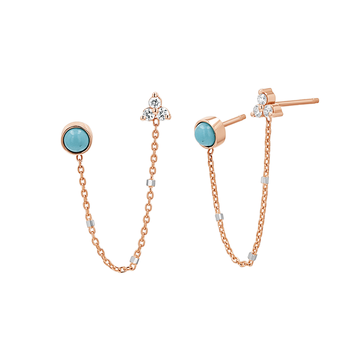 Turquoise & Diamond Duo Drop Earring - Lotus Diamond