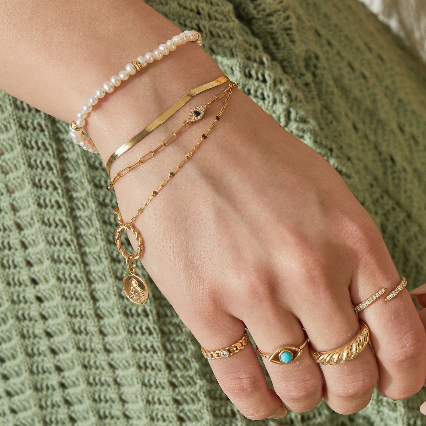 Turquoise Evil Eye Ring - Lotus Diamond
