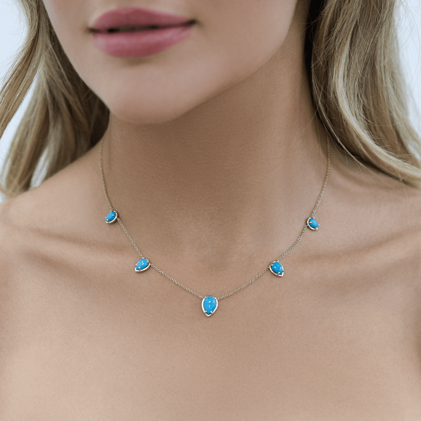 Turquoise Tear Drop Strand Necklace - Lotus Diamond