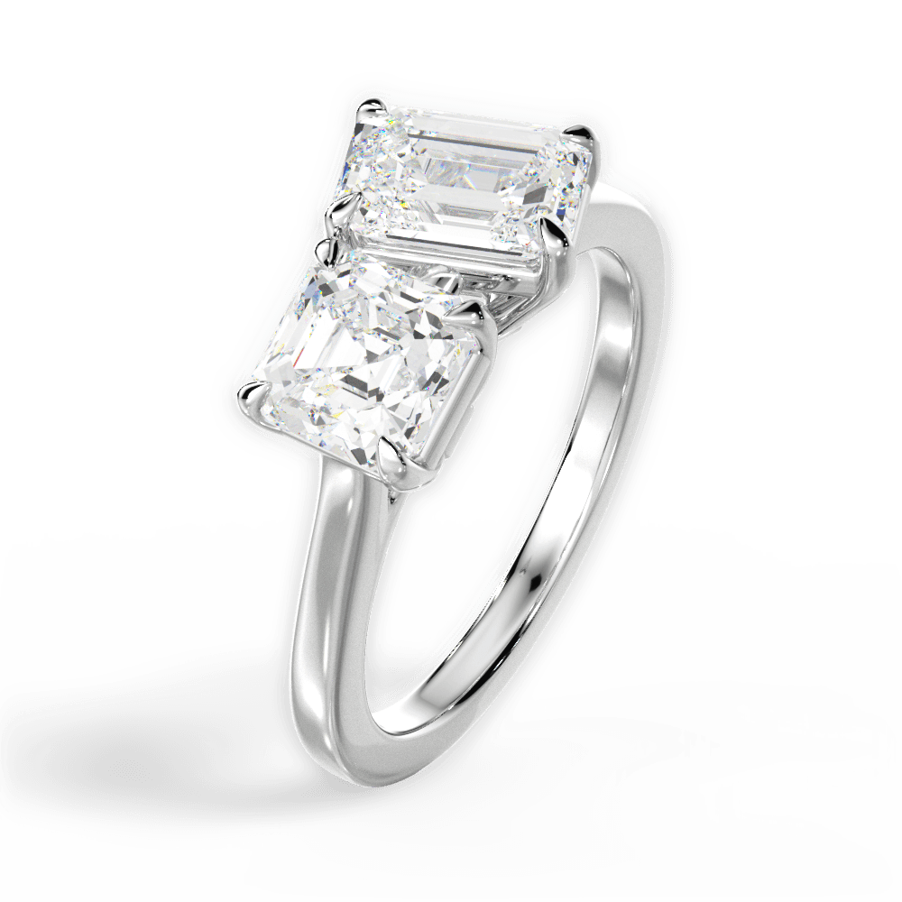 Two Stone Asscher Lab Diamond Engagement Ring - Lotus Diamond