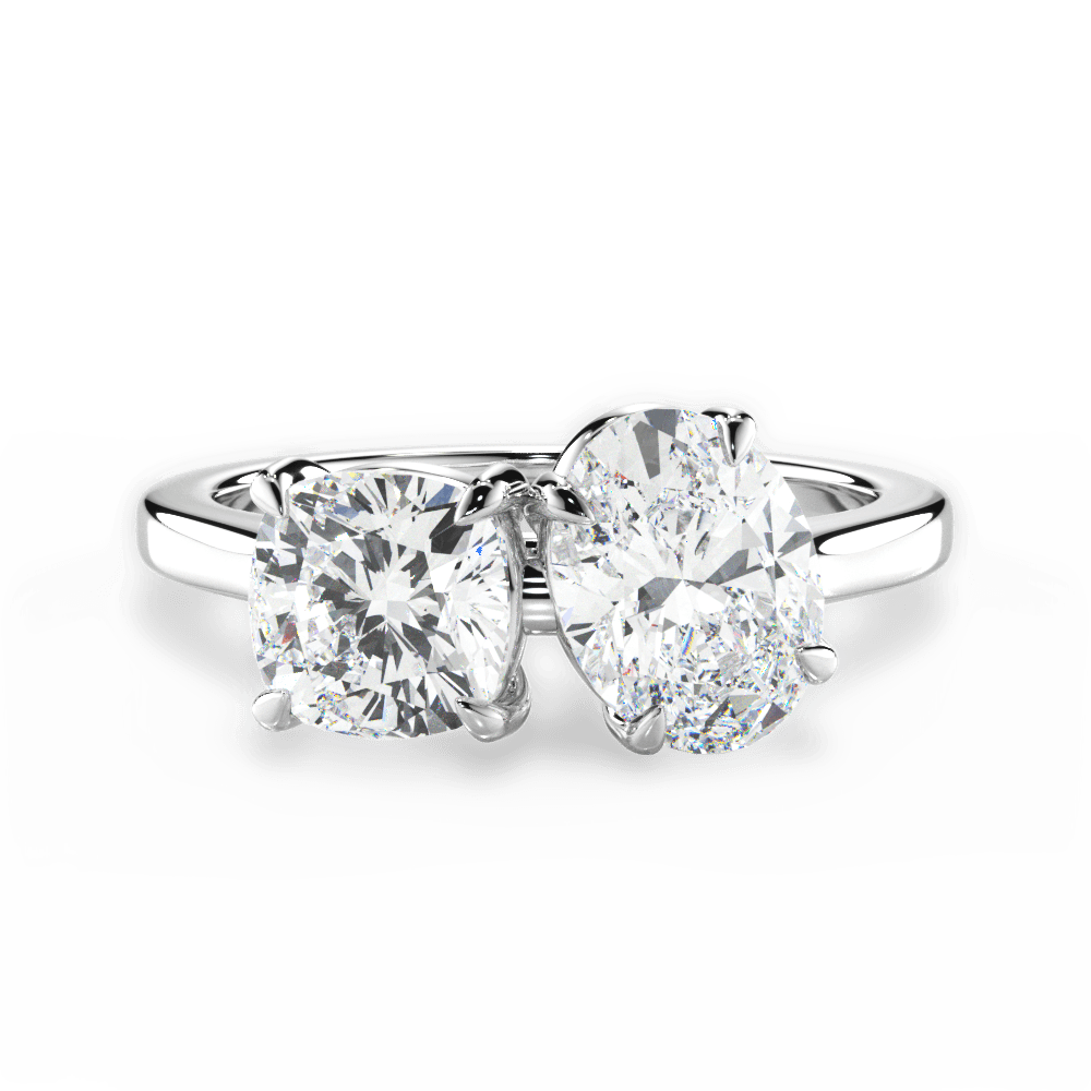 Two Stone Cushion Diamond Engagement Ring - Lotus Diamond