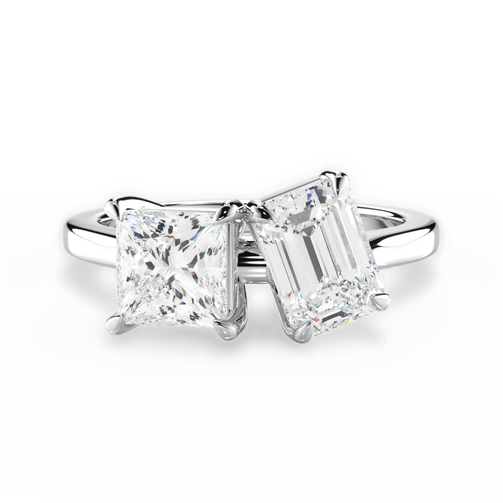 Two Stone Princess Lab Diamond Engagement Ring - Lotus Diamond