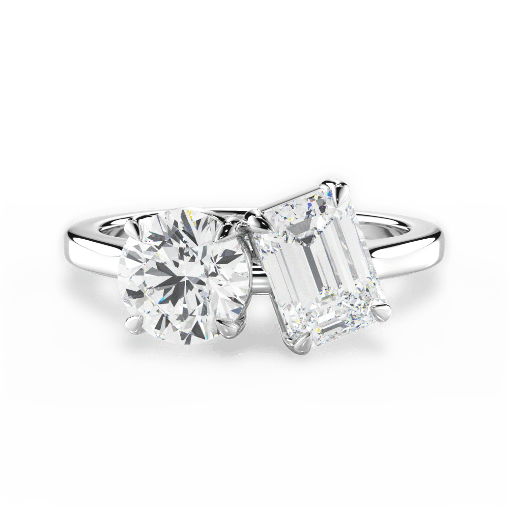 Two Stone Round Lab Diamond Engagement Ring - Lotus Diamond