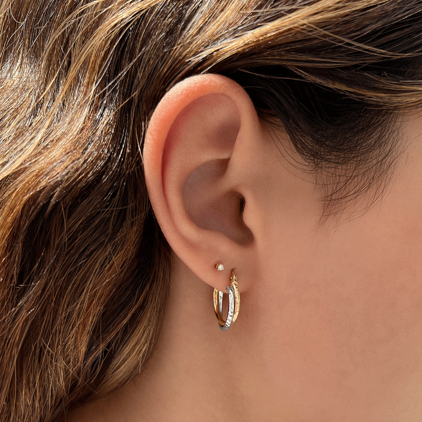 Two - Tone Double Hoop Earrings - Lotus Diamond