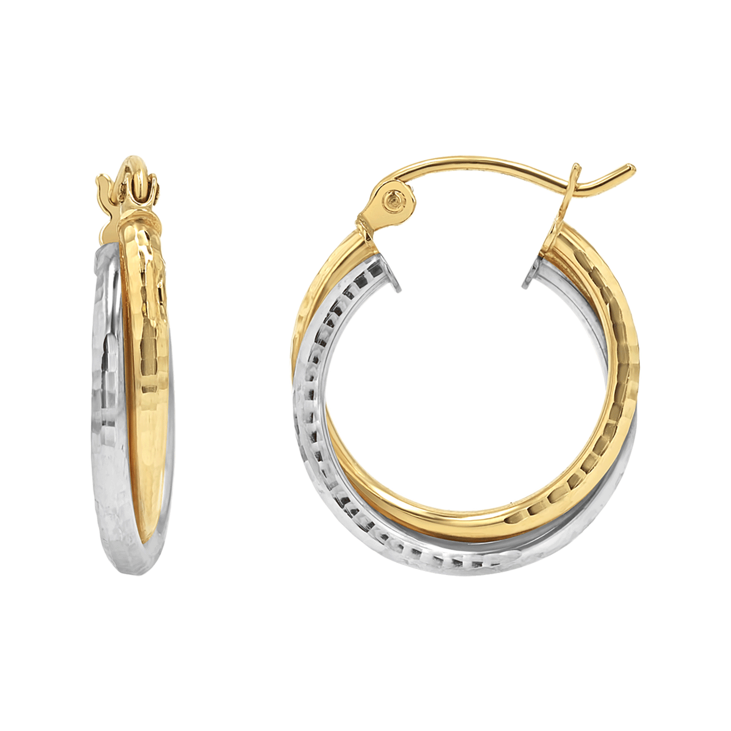 Two - Tone Double Hoop Earrings - Lotus Diamond