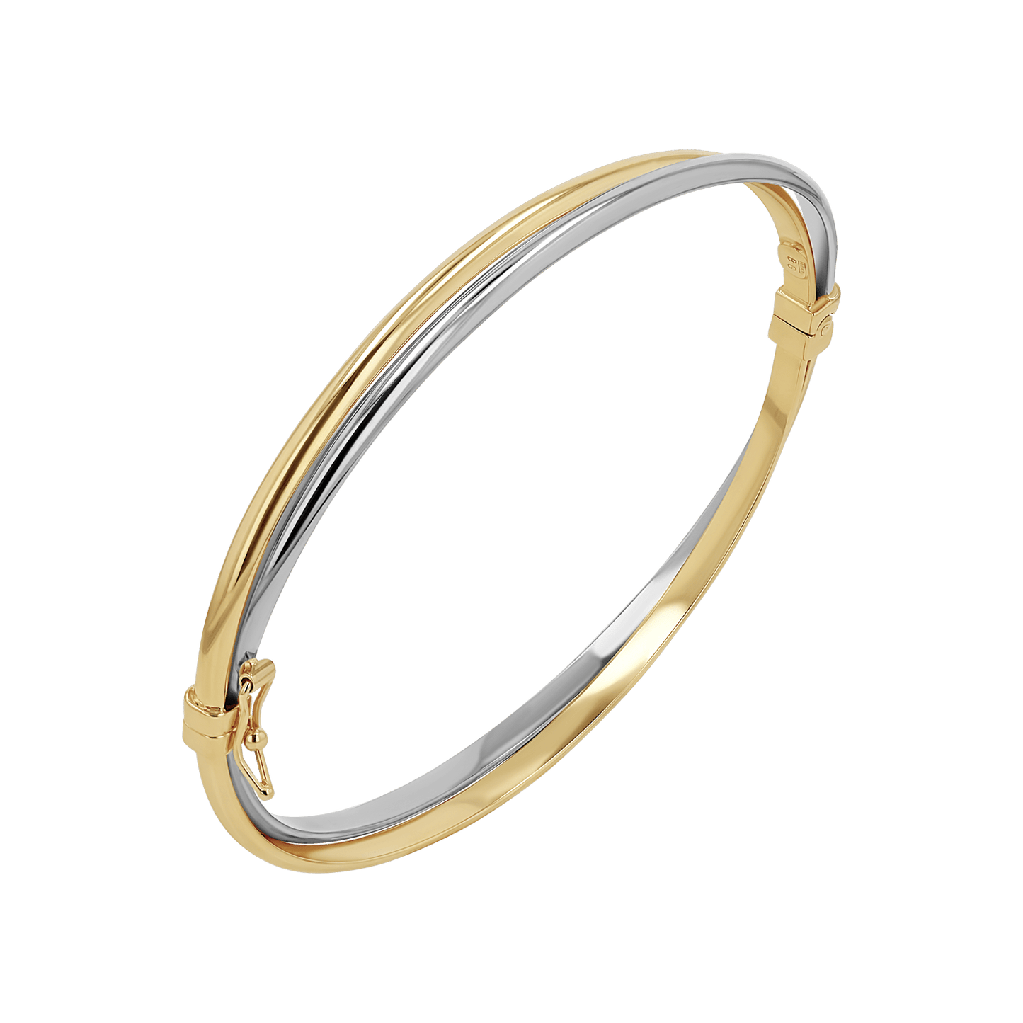 Two Tone Hinged Bangle (6mm) - Lotus Diamond